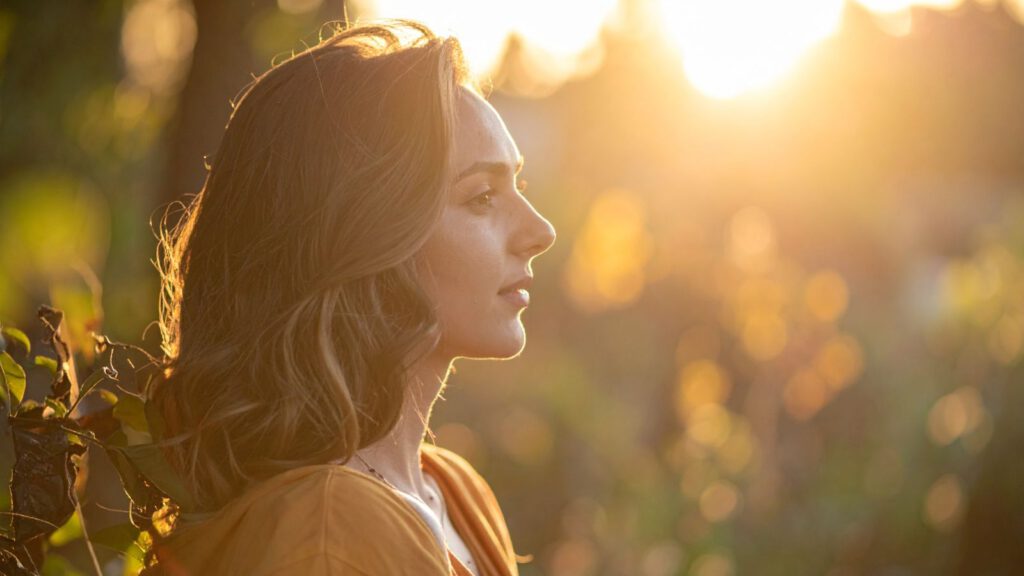 Innere Klarheit und Lebenskraft – unerschütterliche Frau in Verbindung mit sich selbst